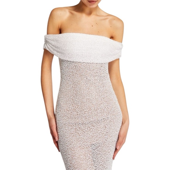 Self-Portait - Elegant Off-Shoulder Beaded White Evening Gown Sz 6 - Picture 3 of 10